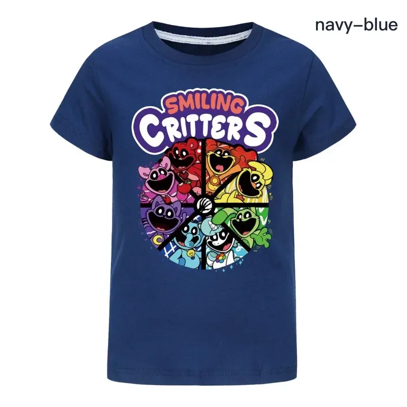 AD1 ゲーム笑顔クリッターズボーイズプリントキッズ Tシャツ夏猫昼寝漫画カジュアル Tシャツ子供服女の子 Tシャツ Kawa5@rD~