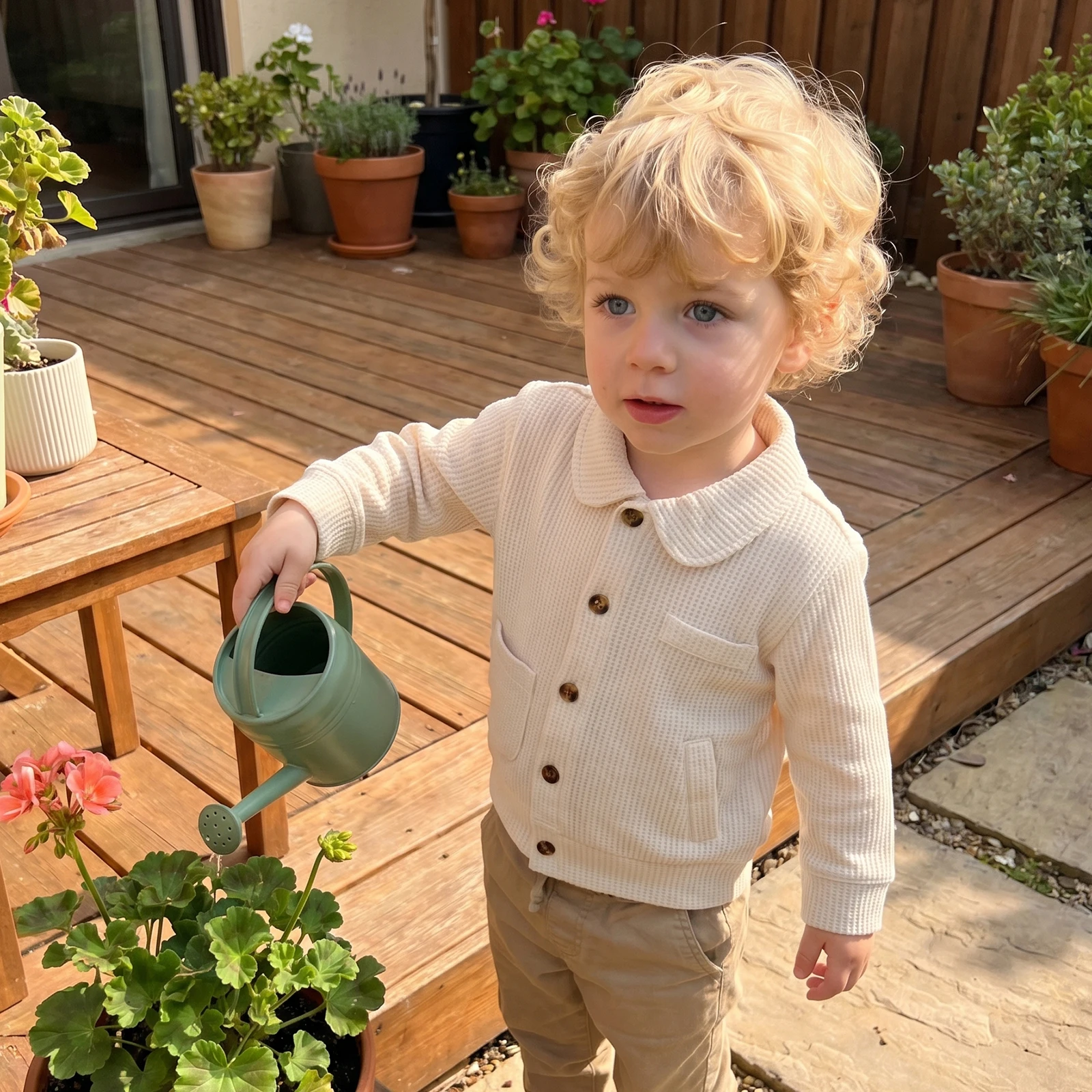 Autumn Winter Vintage Toddler Kids Baby Boys Girls Jackets Waffle Solid Color Button-up Long Sleeve Collared Coats with Pockets