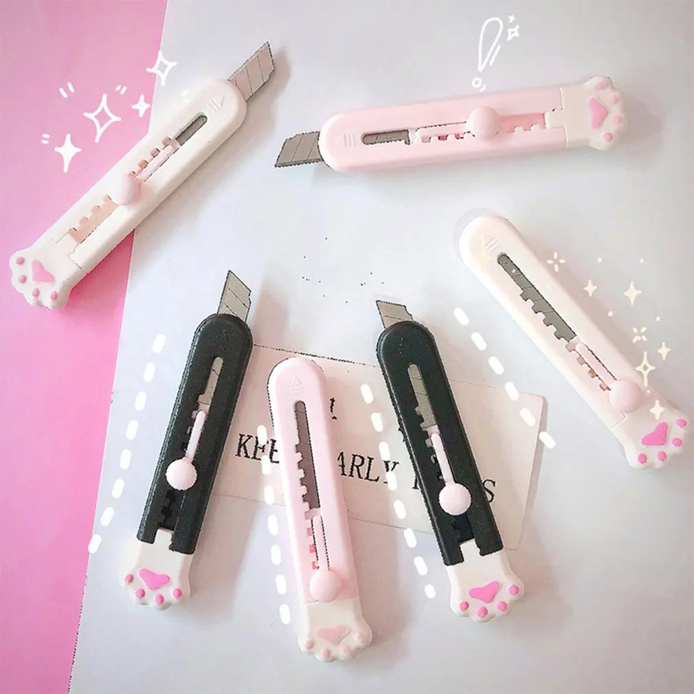 Kawaii Mini Cat Paw Art Utility มีด Express กล่องมีดเครื่องทำลายเอกสาร Craft ห่อเติมใบมีดเครื่องเขียน