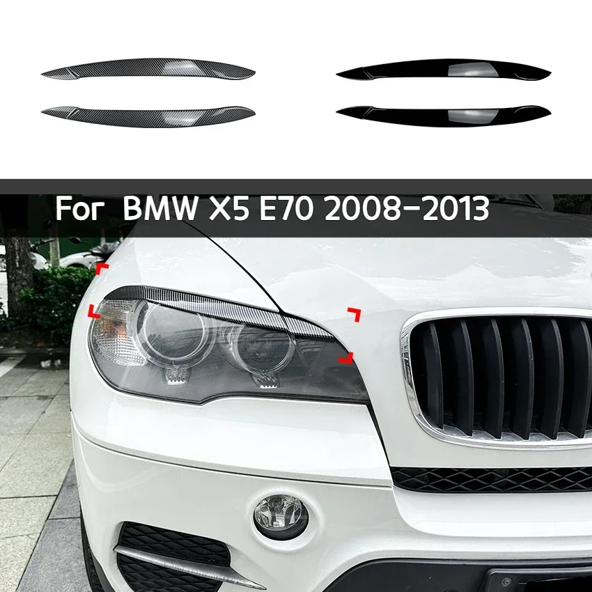 

Подходит для BMW X5 E70 2008-2013, автомобильная наклейка из углеродного волокна с рисунком фары, бровей, автомобильные наклейки, внешние аксессуары