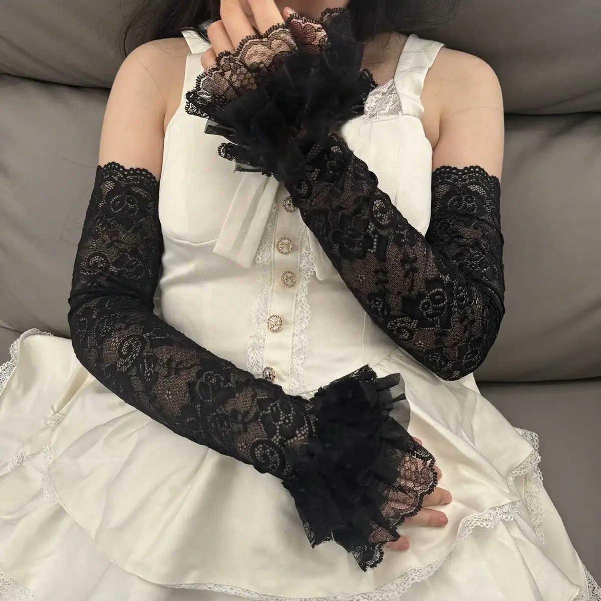 

1 Pair Sheer Lace Puff Sleeve Extenders Breathable All-Match Sweet Design Sun Protection Arm Sleeves for Dress Outfit Decor