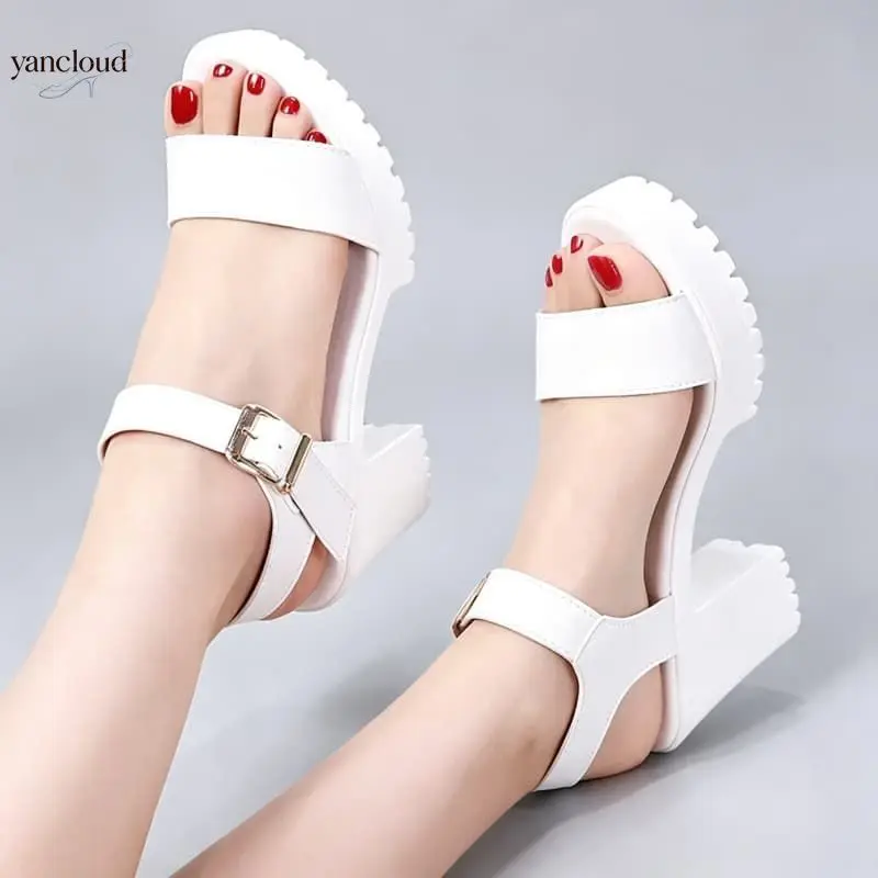 Small Size 32-43 Summer Block High Heels Wedding Shoes Bride Platform Sandals 2026 Women's Thick Bottom Sandals for Office Model
