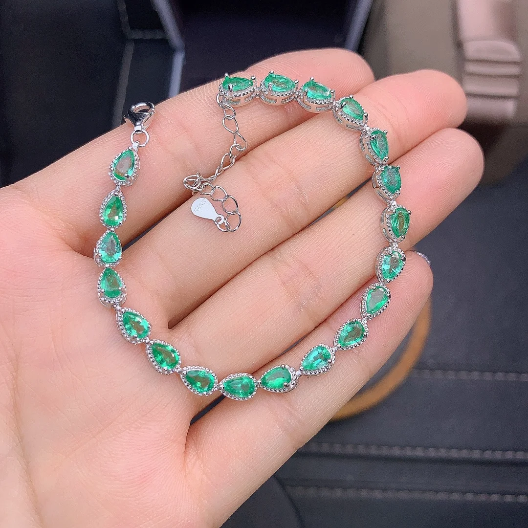 

Natural Gemstone Ladies 925 Silver Columbia Emerald Bracelet Luxury Jewelry Ladies Free Shipping Christmas Bracelet Boutique