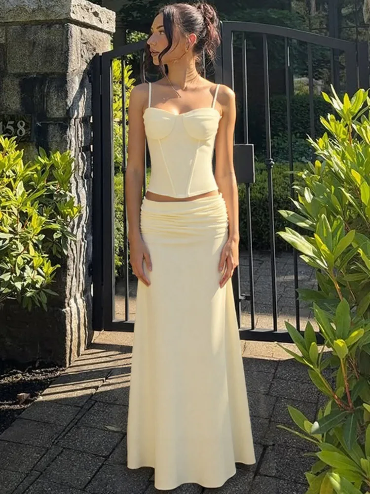 

Mozision элегантный сексуальный комплект платьев женский укороченный топ на тонких бретельках макси юбка одинаковые комплекты женский клубный вечерние комплект платьев со рюшами