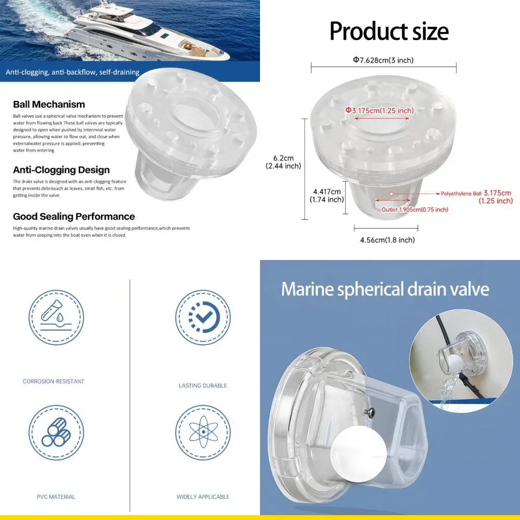 

SZCH Bailing Ball Scupper Valves Replacement Bailing Scuppers Fits Over 1-1/8in Fittings Opening Tubes Easy Installation