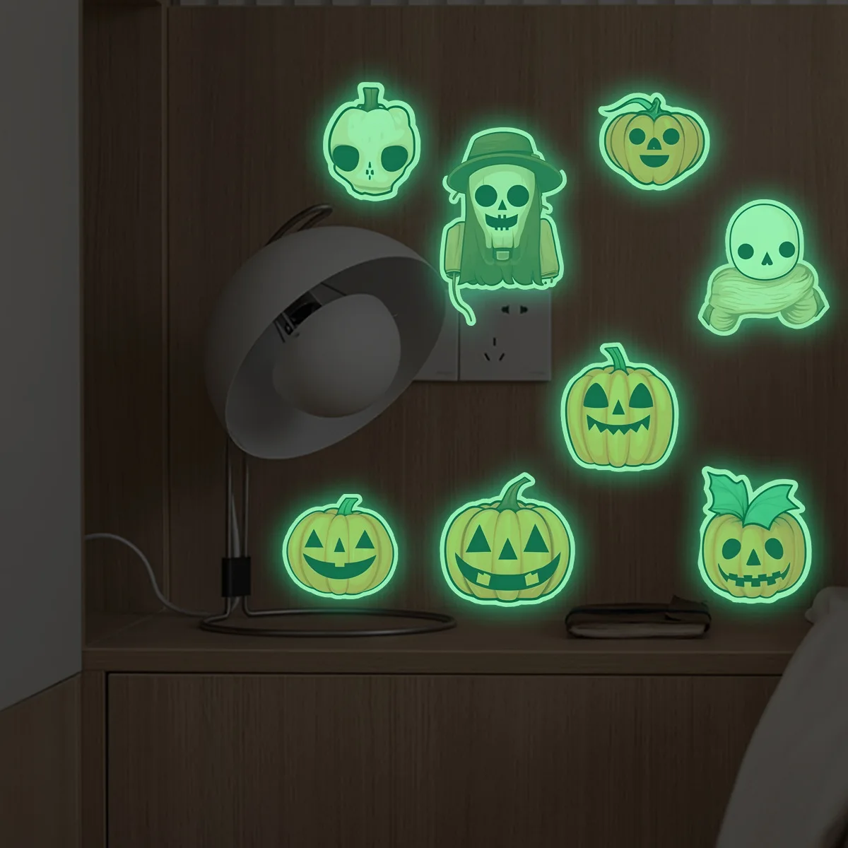 Skull Pumpkin Night Light Stickers Halloween Window Decals Glass Home Background Wall Decals Cartoon Party Supplies