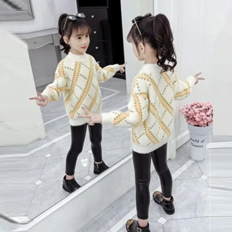 

Girls Sweater Autumn/Winter Thickened Fashion Children's Knitted Sweater Girl Top Sweet and Cute Knit Sweater Winter Clothes 6T