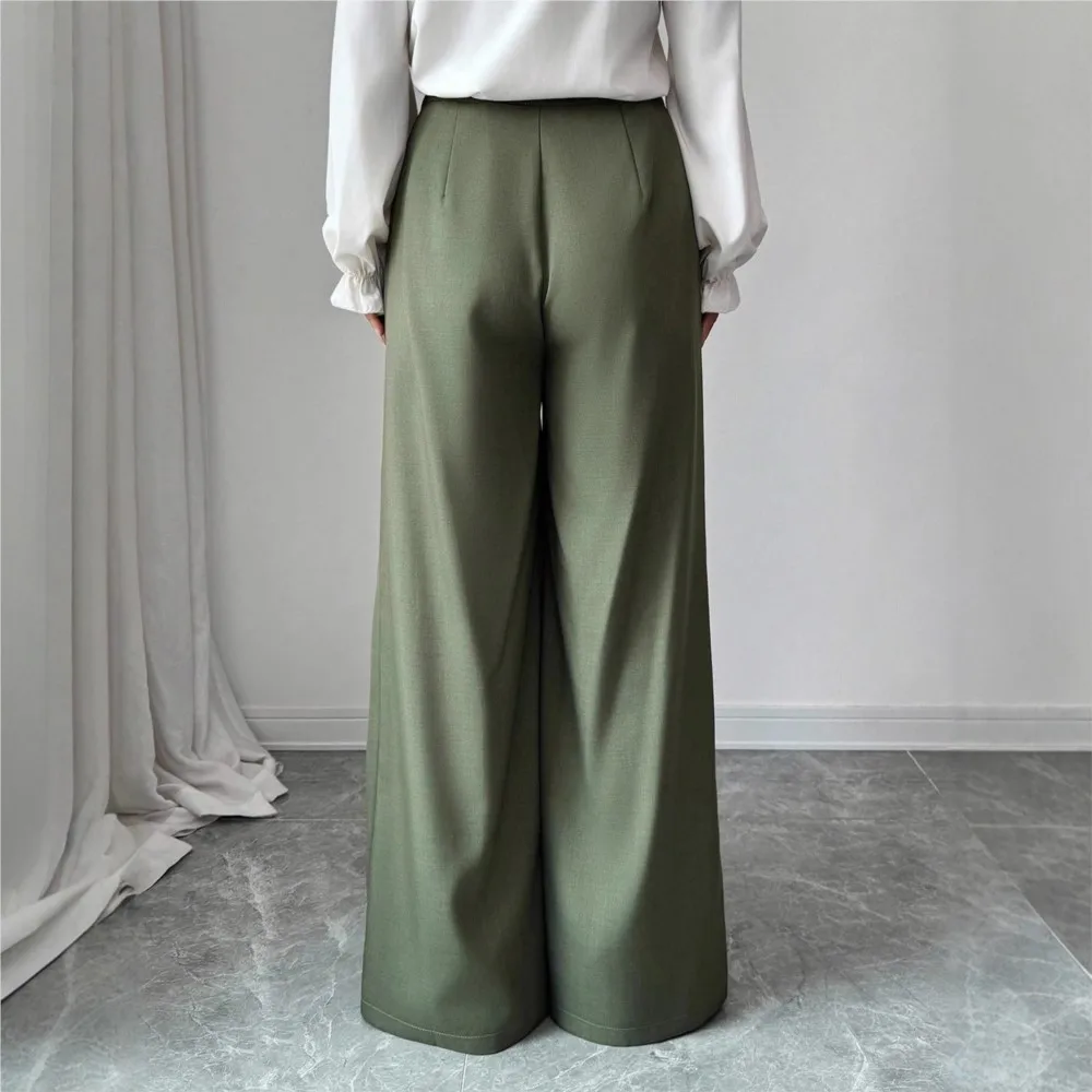 Pantaloni eleganti da donna a gamba larga Pantaloni casual con trama pieghettata Pantaloni dritti drappeggiati autunnali Pantaloni versatili femminili alla moda