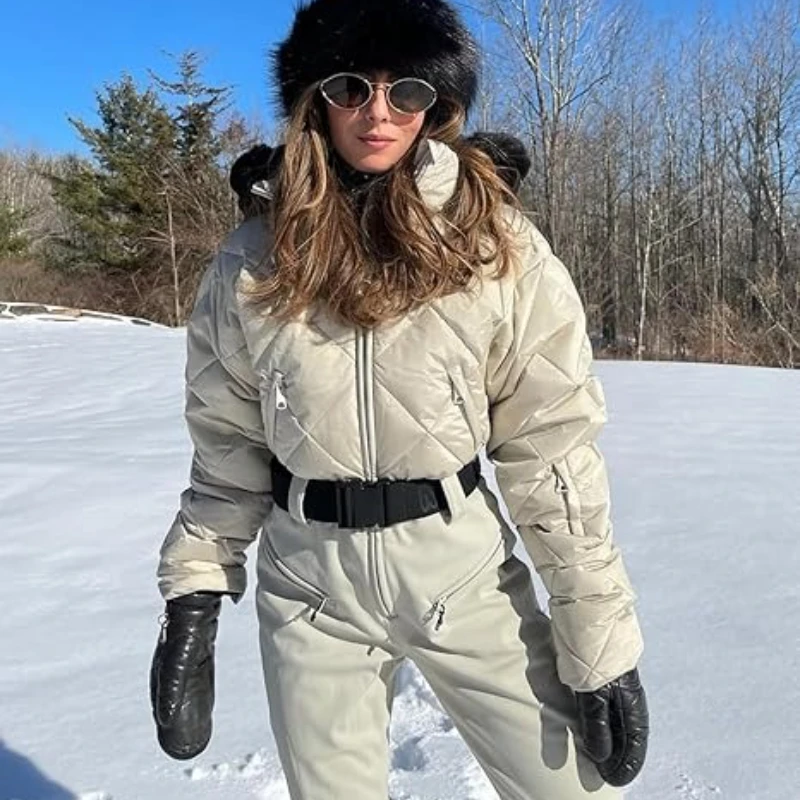 

Snow Women's Ski Sets Windproof Waterproof Down Insulation Outdoor Sport Hooded Suits One-piece Women Snowboarding Sets 2025