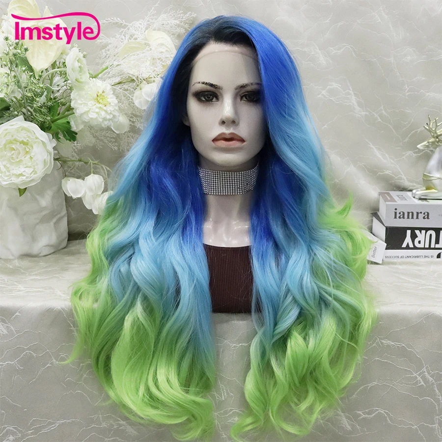 

Imstyle Ombre Синий Парик Длинный Синтетический Парик Фронта Шнурка Натуральный Волнистый Парик Термостойкое Волокно Косплей Парики Для Женщин 30 Дюймов