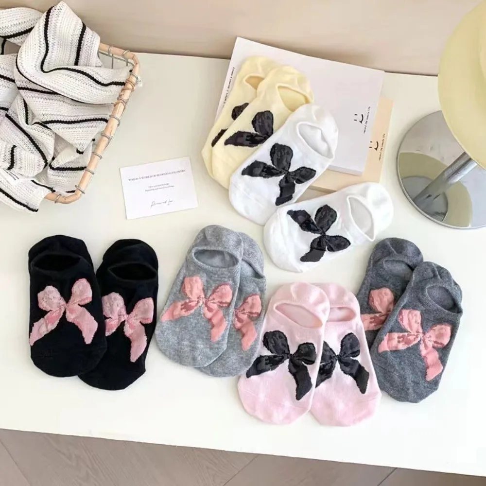

6 Pair Low Cut Sweet Bow Socks Thin Breathable Invisible Socks Anti-slip Comfortable Boat Socks Girl