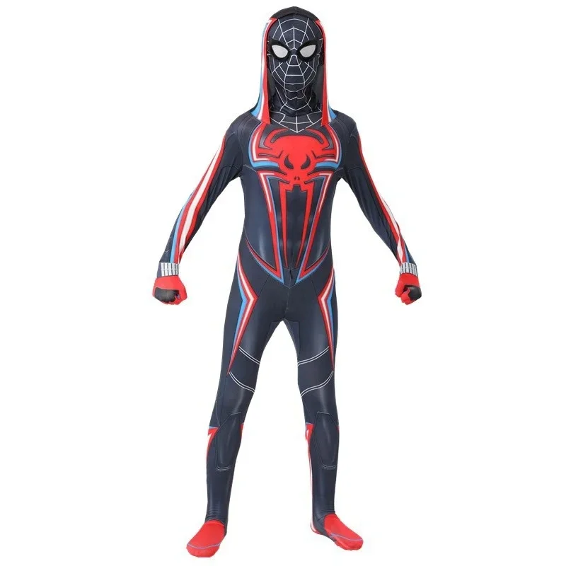 Game Miles Morales 2099 Spider Man Cosplay Superhero Spiderman Zentai Bodysuit with Hat Halloween Costumes for Adult Kids