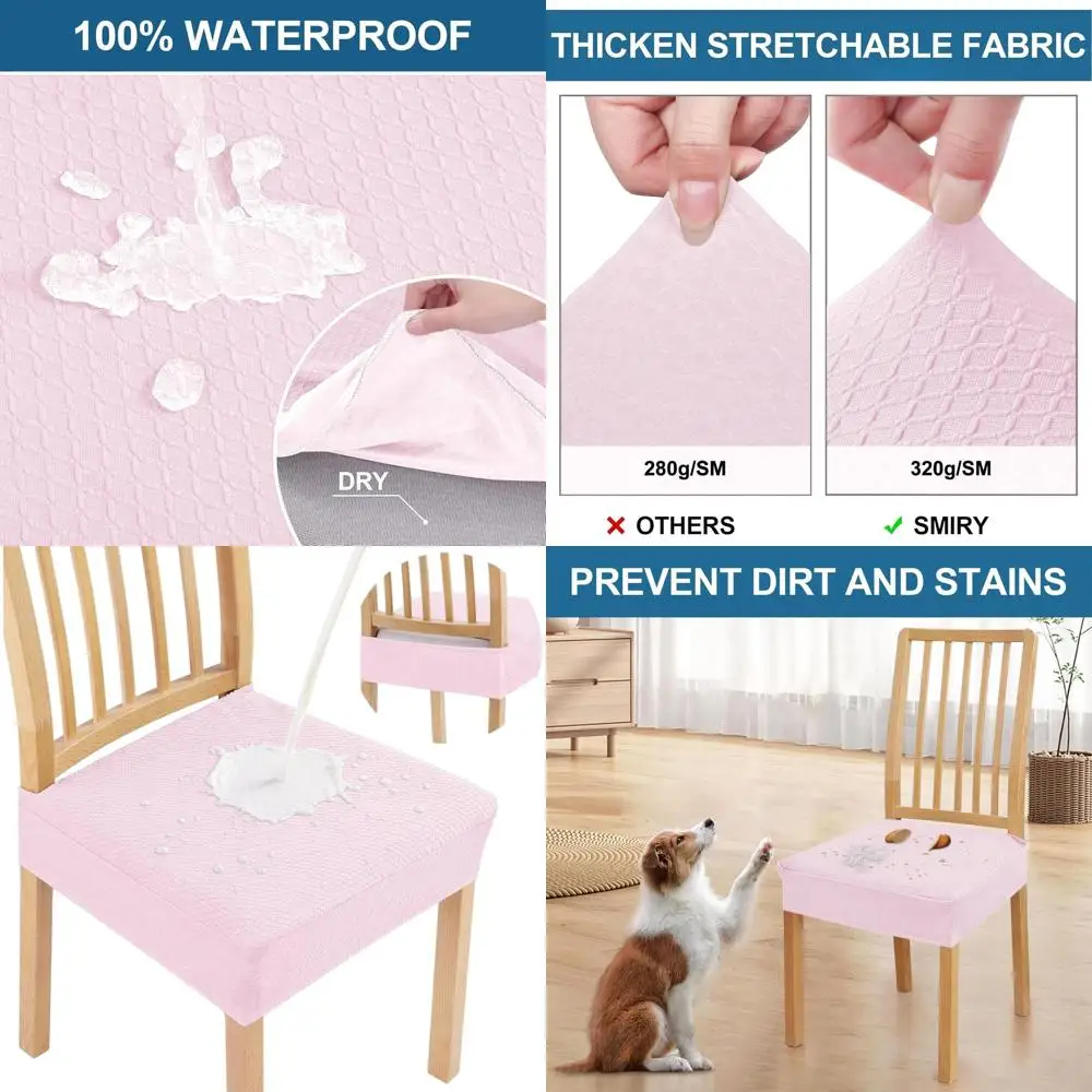 

Waterproof Seat Covers Set of 8 for Dining Chairs, Stretchy Jacquard, Removable Washable, Pink