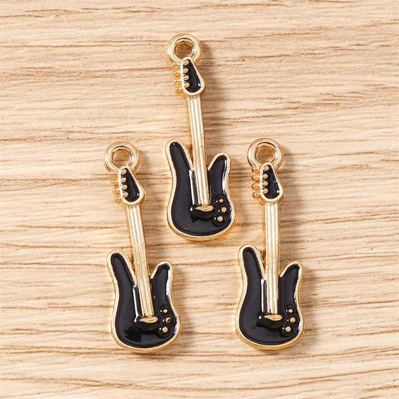 10 Stück 9 x 28 mm niedliche Emaille-Musik-Gitarren-Charms-Anhänger für die Herstellung von Tropfen-Ohrringen, Halsketten, Armbändern, DIY-Handwerk, Schmuckzubehör – Detail 6