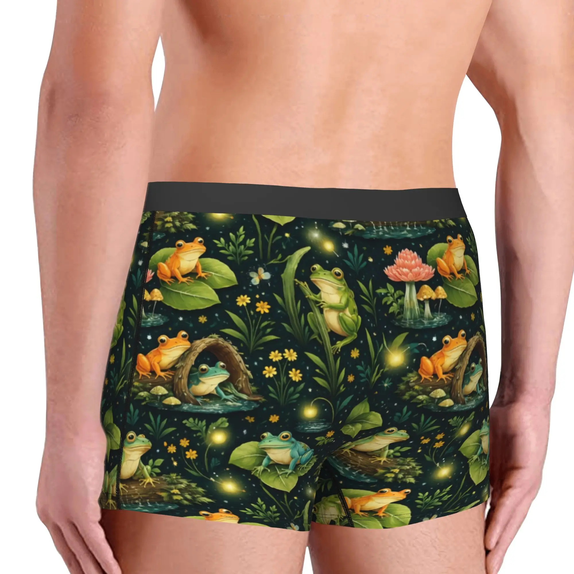 Male Novelty Pond Frogs and Fireflies Underwear Cute Animal Lover  Boxer Briefs Stretch Shorts Panties Underpants
