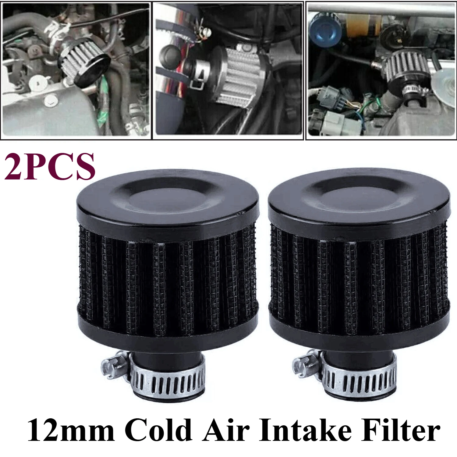 2 Pcs Black/Carbon pattern 12mm Cold Air Intake Filter Turbo Vent Crankcase Car Breather Valve Cover