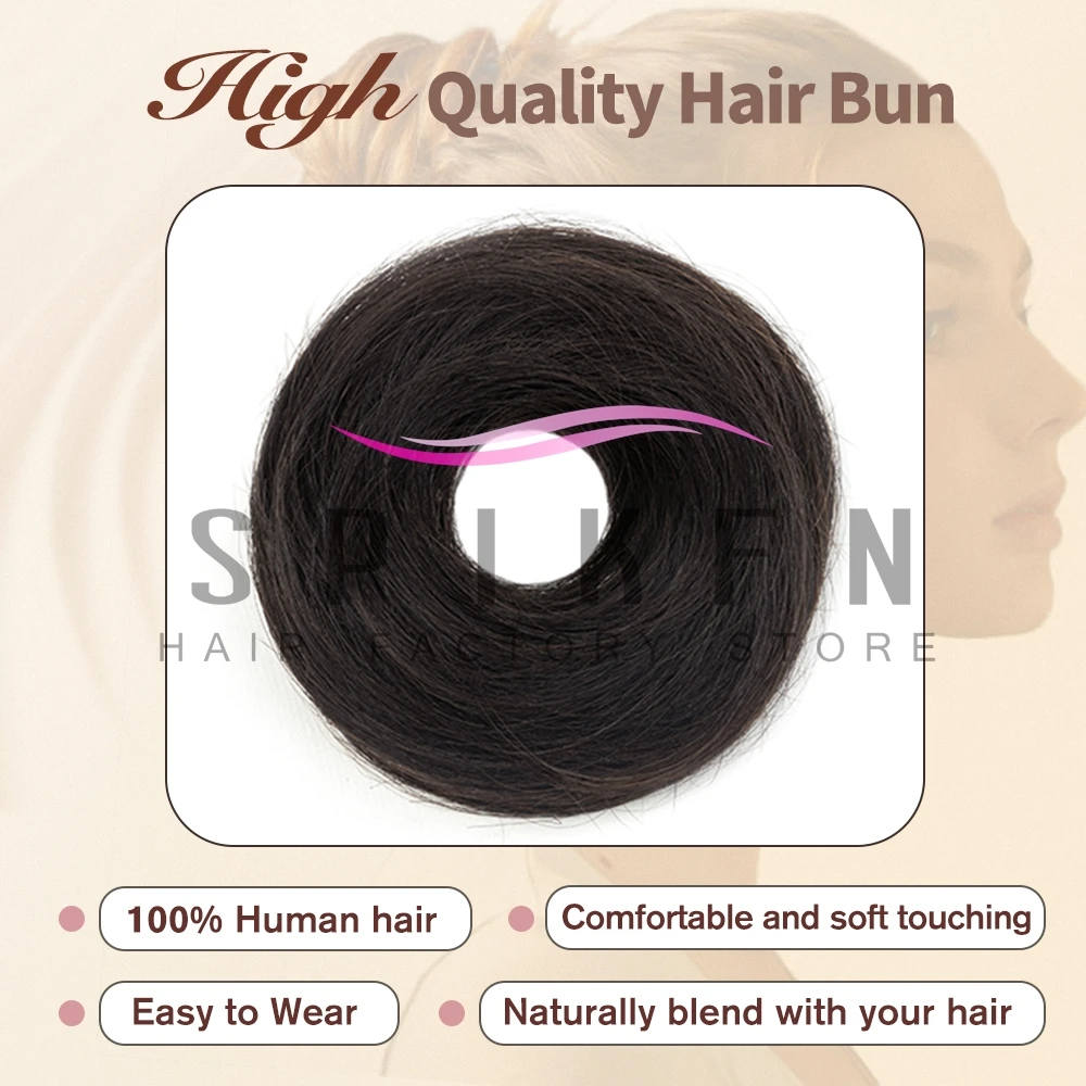SPIKFN Blonde Messy Hair Bun Hair Pieces Straight Scrunchie Updo with Elastic Rubber Band Extension Human Hair for Women