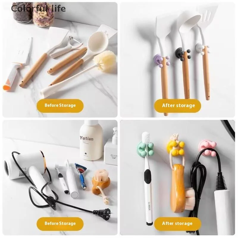 6 قطعة أصحاب فرشاة الأسنان سيليكون مقاوم للماء ذاتية اللصق متعددة الوظائف السنانير لكمة الحرة الحلاقة ماكينة حلاقة رف تخزين هوك #3