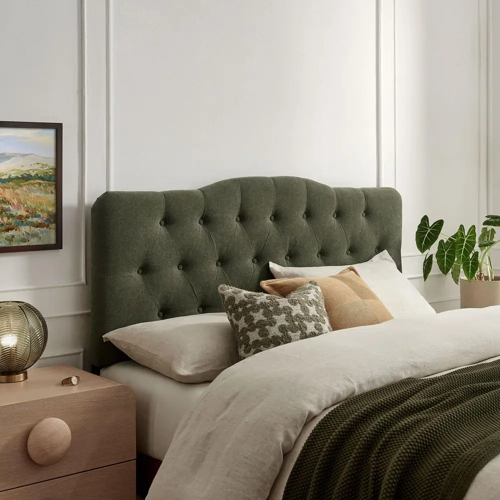 

Annabel Premium Linen Blend King Headboard in Sage Soft Fabric Headboard Only with Diamond Button Tufting and 7 HeightAdjustabl
