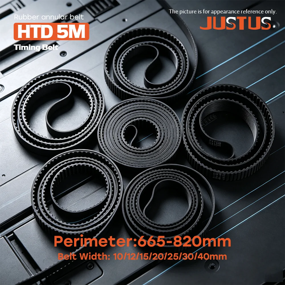 HTD 5M Rubber Timing Belt, Wear Resistant Low Stretch, Circumference 665–820mm, Width 10–40mm, Industrial Synchronous Drive Belt