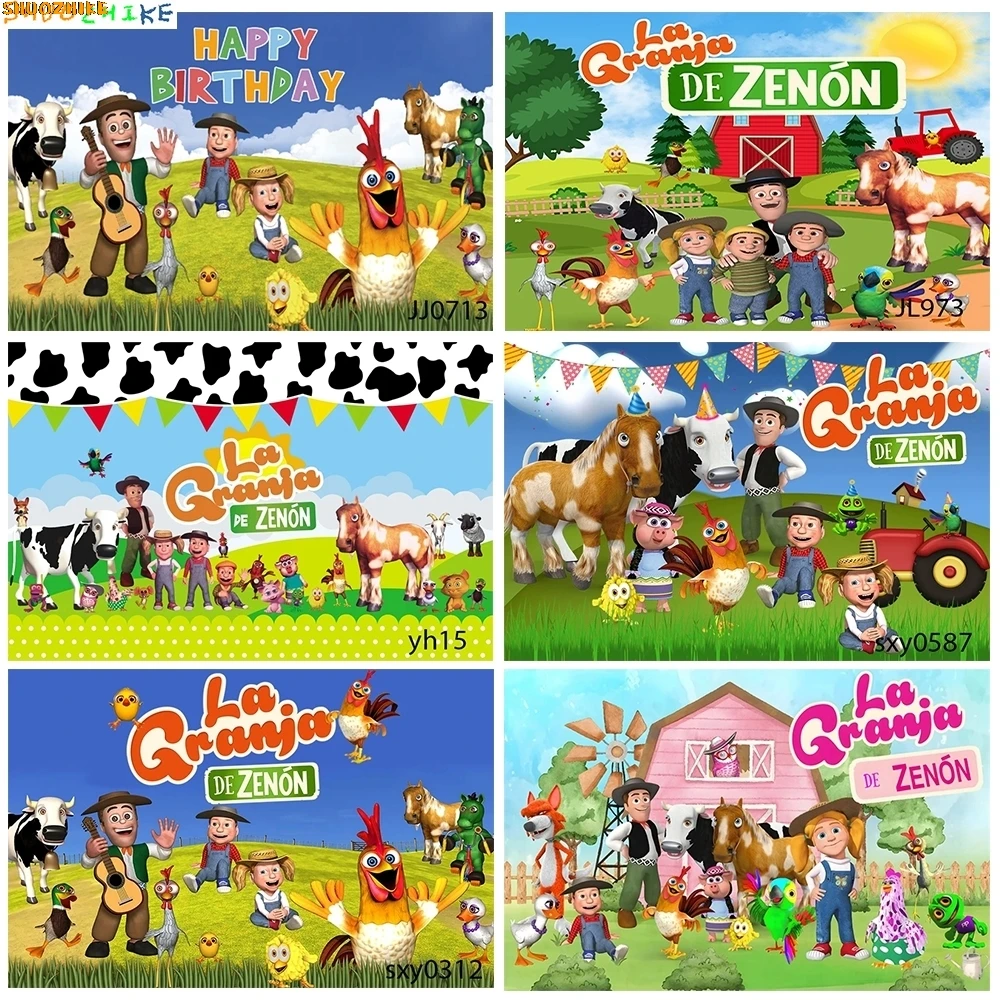 La Granja De Zenon Photography Backdrops Kids 1st Birthday Party Green Grass Farm Barn Animal Tractor Photo Background NJ-01