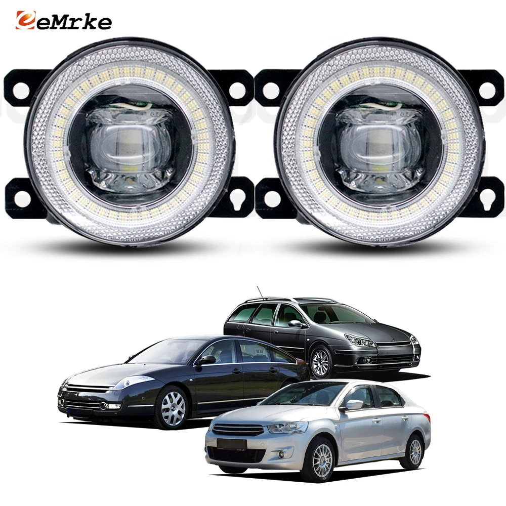 

Светодиодные противотуманные фары 15W x2 для Citroen C-Elysee C4 C5 C6 C-Crosser с линзами, ангельскими глазками и дневными ходовыми огнями (DRL)