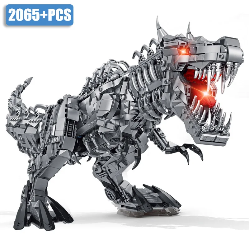 NEW MOC Technology Jurassic Dinosaur Park World With Lights T-REX Blocks ，Creative Big Size Mechanical Spinosaurus Kids Toys