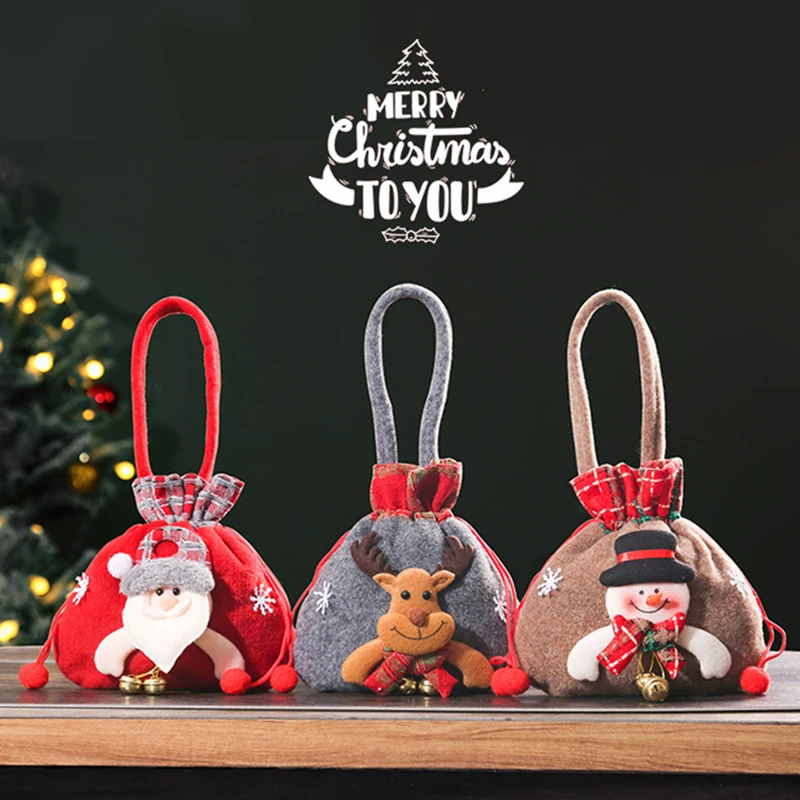 小さな子供のためのクリスマスぬいぐるみギフトバッグ,santa,snowman,elk,クリスマス,クリスマス,小さなキャンディー包装バッグ,装飾,新年のギフトホルダー,2024