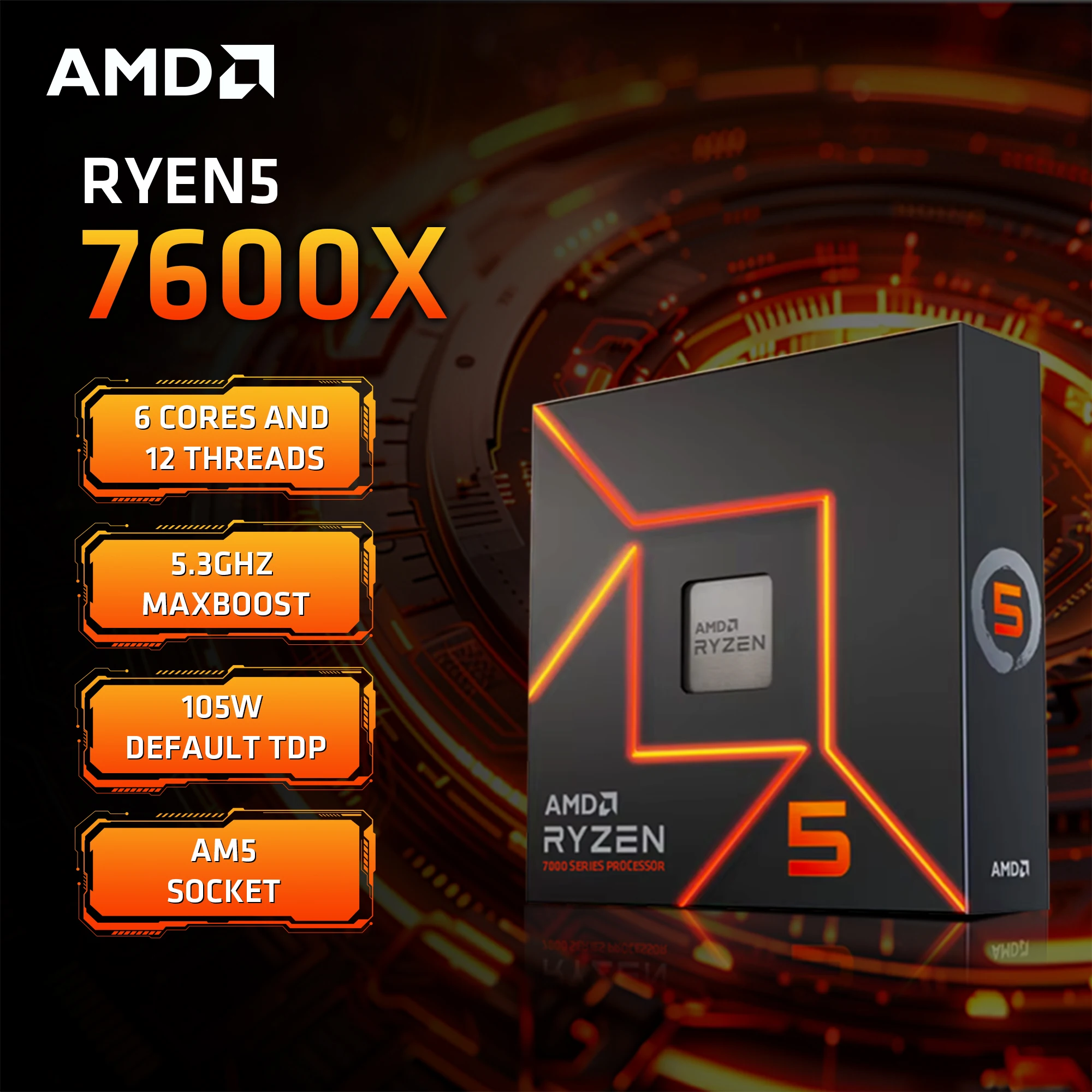 

AMD Ryzen 5 7600X R5 7600X 4.7 GHz 6-Core 12-Thread PCIE 5.0 105W CPU Processor 5NM L3=32M 100-000000593 LGA AM5 프로세서 Gaming
