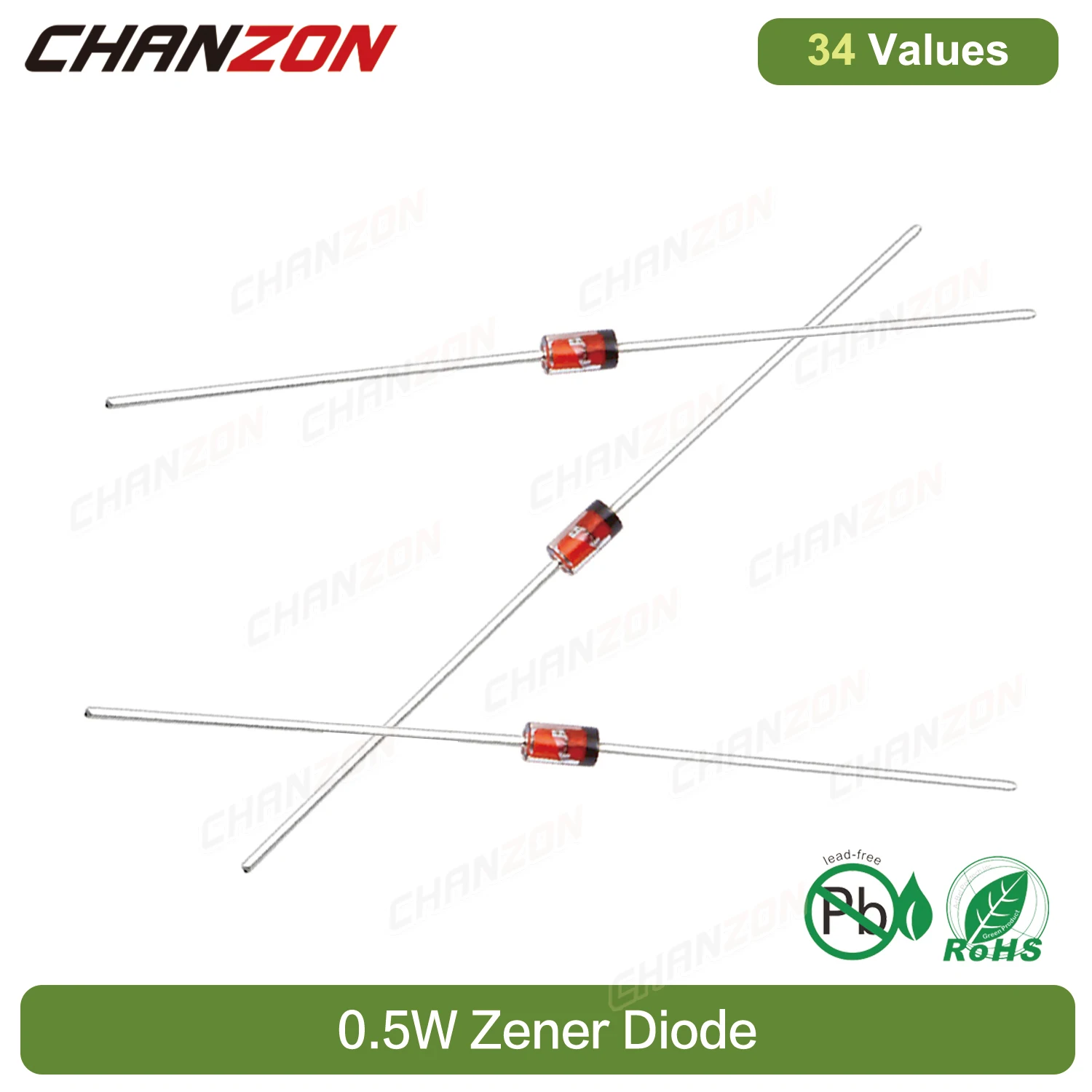 34 Values 0.5W Zener Rectifier diode kit Assortment 2V 3V 3.3V 4.7V 5V 5.1V 5.6V 7.5V 10V 12V 13V 15V 18V 24V 30V 33V 200V Set