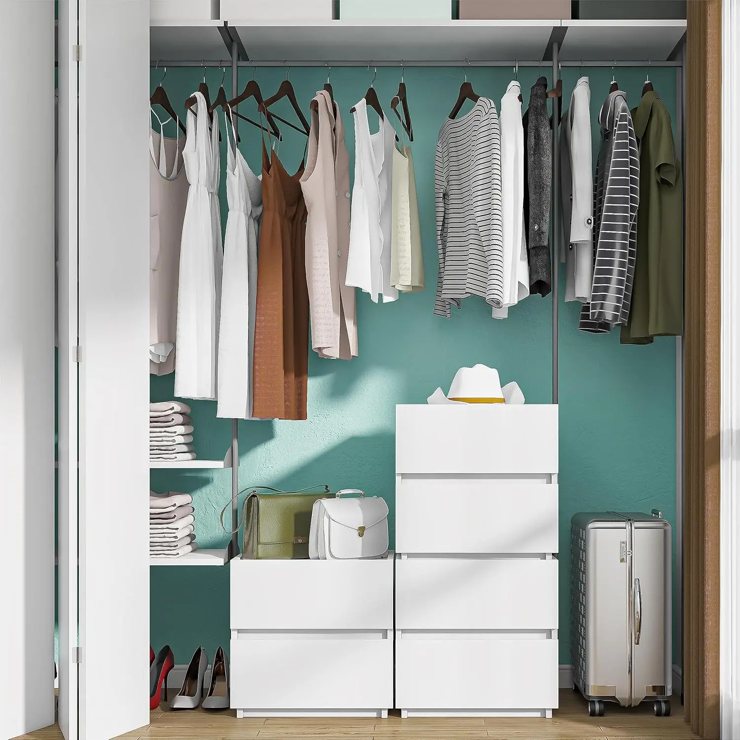 مجموعة من 2، خزانة صغيرة للخزانة، طاولة جانبية للأريكة مع أدراج للمساحات الصغيرة، طاولات خشبية بجانب السرير، تخزين حديث باللون الأبيض