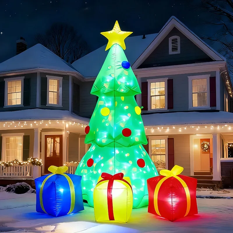 2.1M Inflatable Christmas Tree Air Blow Up Decoration With LED Lights Outdoor Yard Holiday Party Ornament Gift Box Included