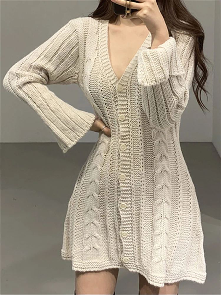 

Thick Dresses Elegant Warm 2022 Clothing Winter Sweater Dress for Women Solid Autumn Knitted Vintage New Woman Korean Knitwear