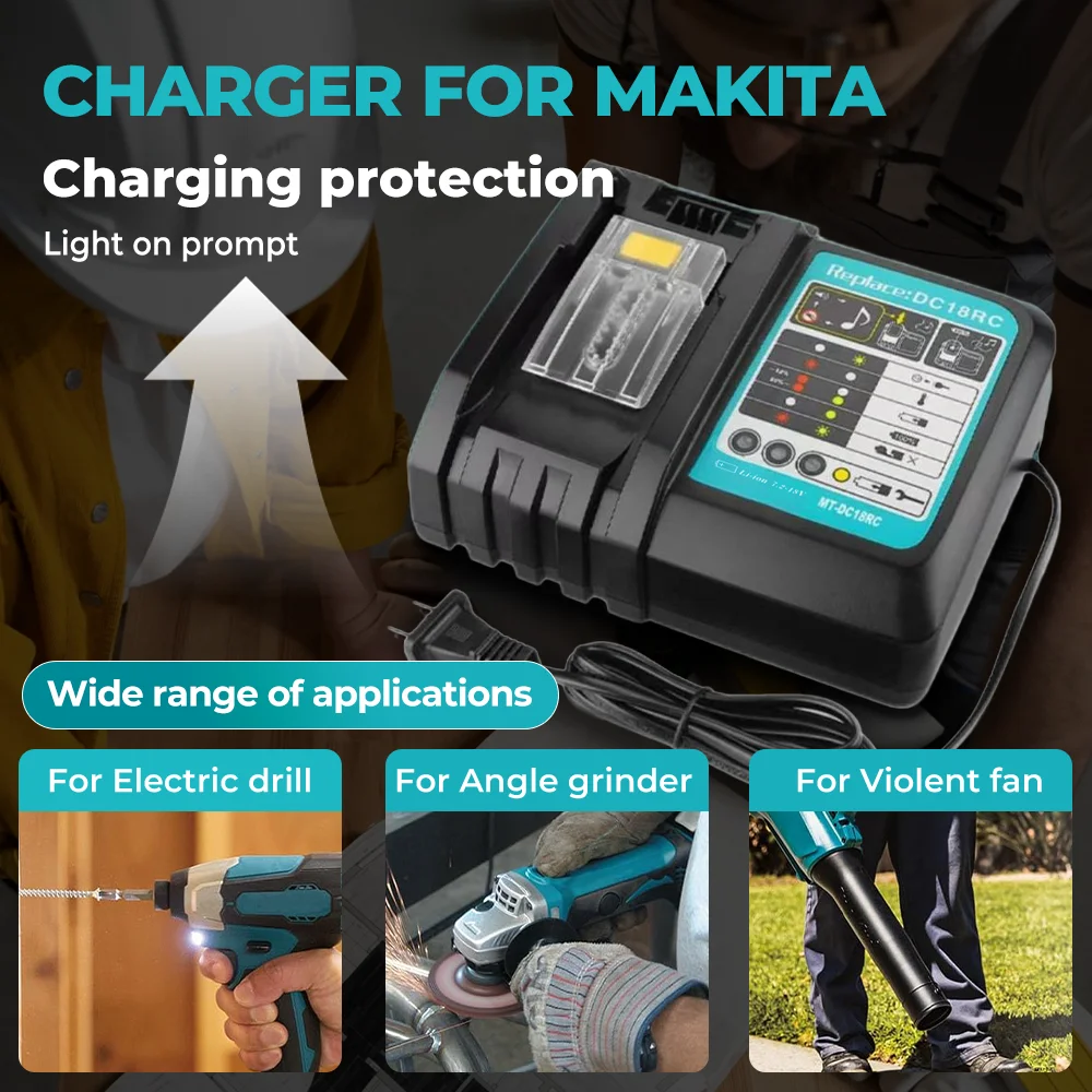 

Battery Charger for Makita Pin 14.4V 18V LXT BL1815 BL1860 BL1430 BL1450 Lithium-Ion Batteries Replace DC18RC charger