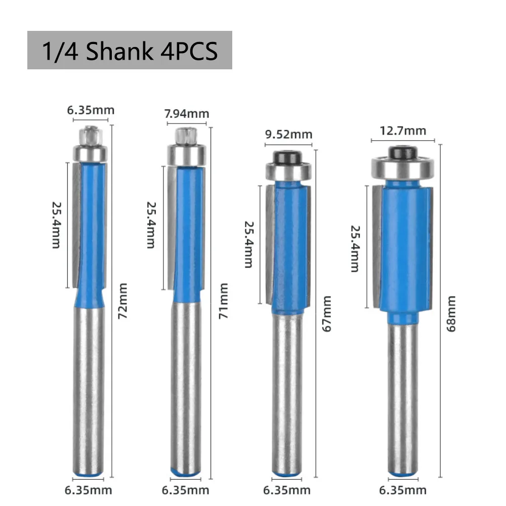 6mm 1/4Shank High-quality Milling Cutter Flush Trim With Bearing Router Bit Set Wood Trimming Cutter Router Bits for Woodworking