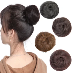 H&STAR Synthetic Short Straight Hair Bun Chignon Clip in Hair Extension Black Brown Hairpiece for Women