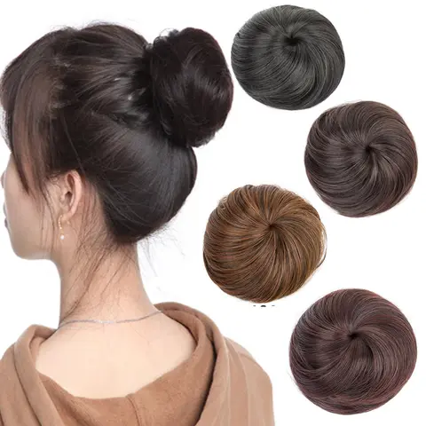 H&STAR 합성 짧은 스트레이트 헤어 롤빵 Chignon 클립 헤어 익스텐션 블랙 브라운 헤어피스 여성용