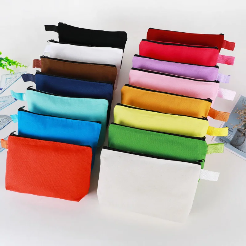 2pcs Colorful Canvas Pencil Bag with Zipper Pencil Case Cotton Stationery Cosmetic Packaging Storage Makeup Handbag Pouches