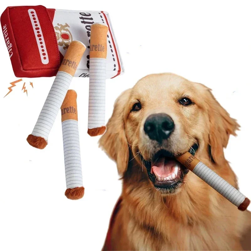 Creative Cigarette Interactive Giggles Dog Toys Funny Plush Chewing Toy with Squeaking Sound Dog Toy Cigaret Box Good Pet Gifts