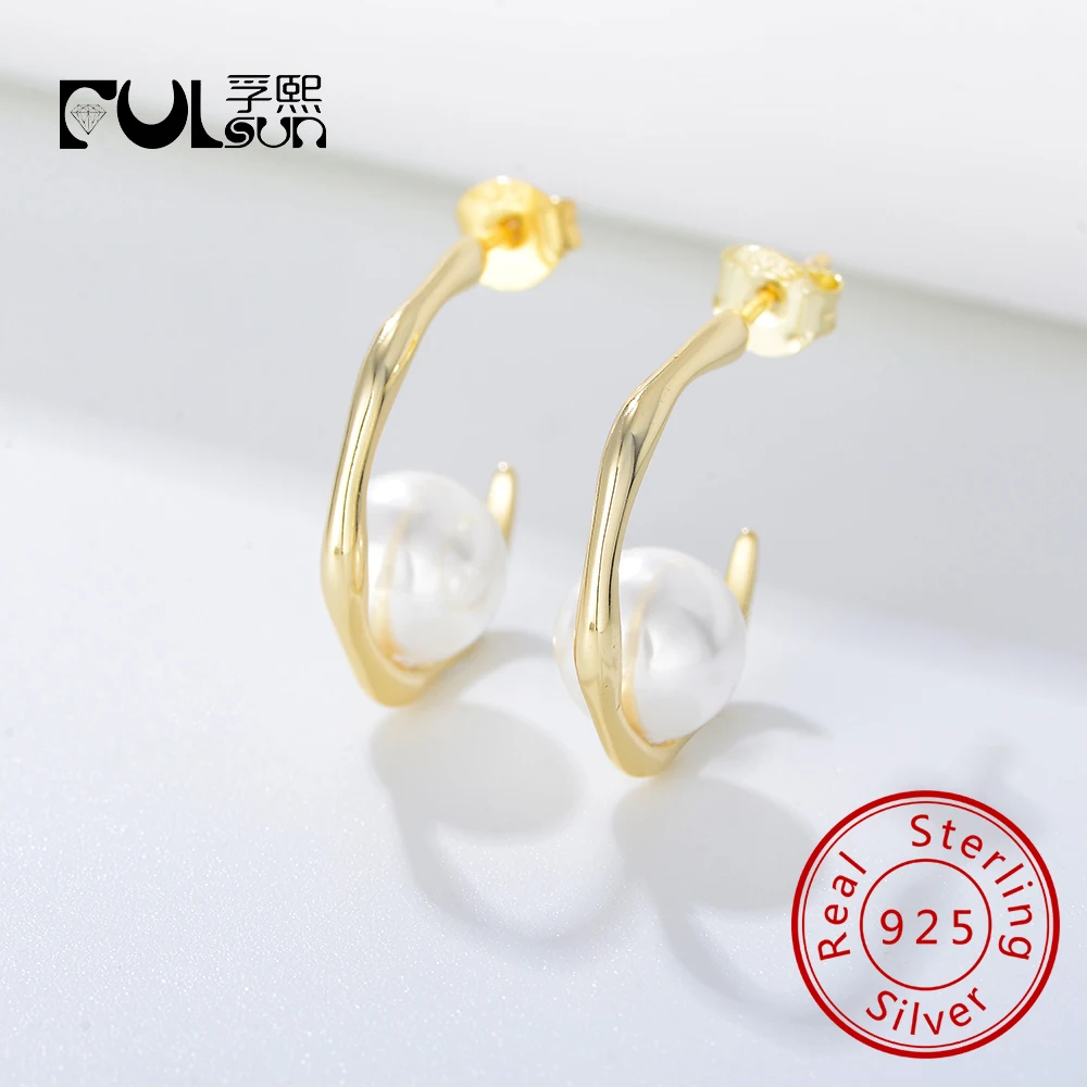 

Модные персонализированные жемчужные серьги C-образной формы, серьги-гвоздики из стерлингового серебра 925 пробы для женщин