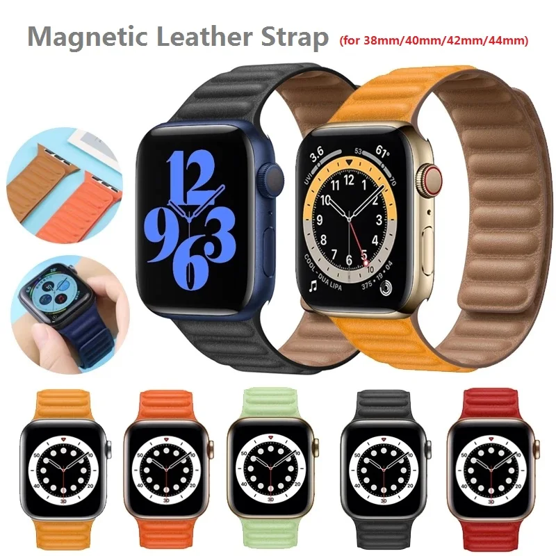 

Magentic Genuine Leather Strap For Apple watch Series 6 SE 5 4 3 2 1 (38mm/40mm/42mm/44mm) iWatch Replacement Band design