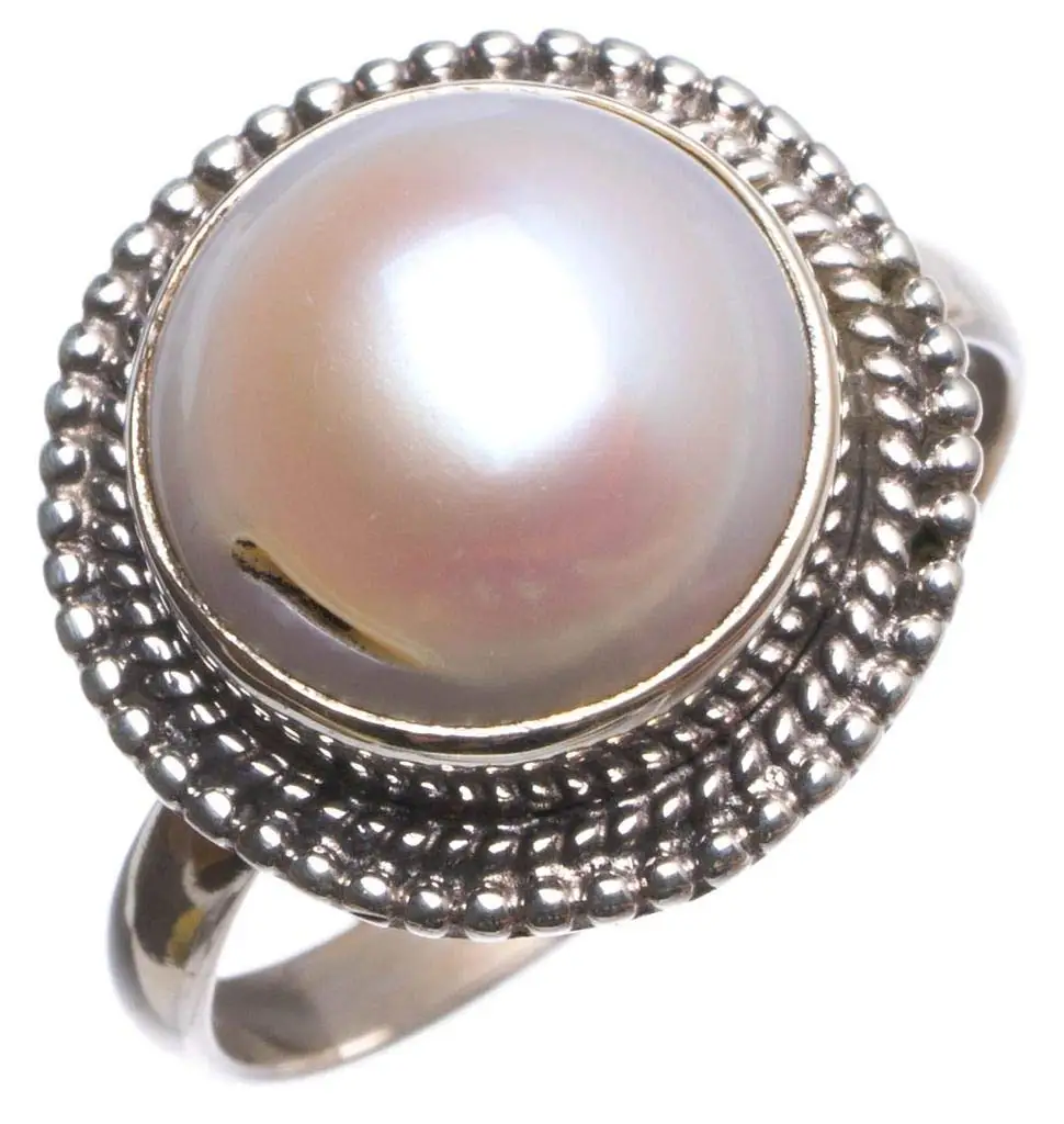 

StarGems® Natural River Pearl Handmade Unique 925 Sterling Silver Ring, US Size 7.75 T6753