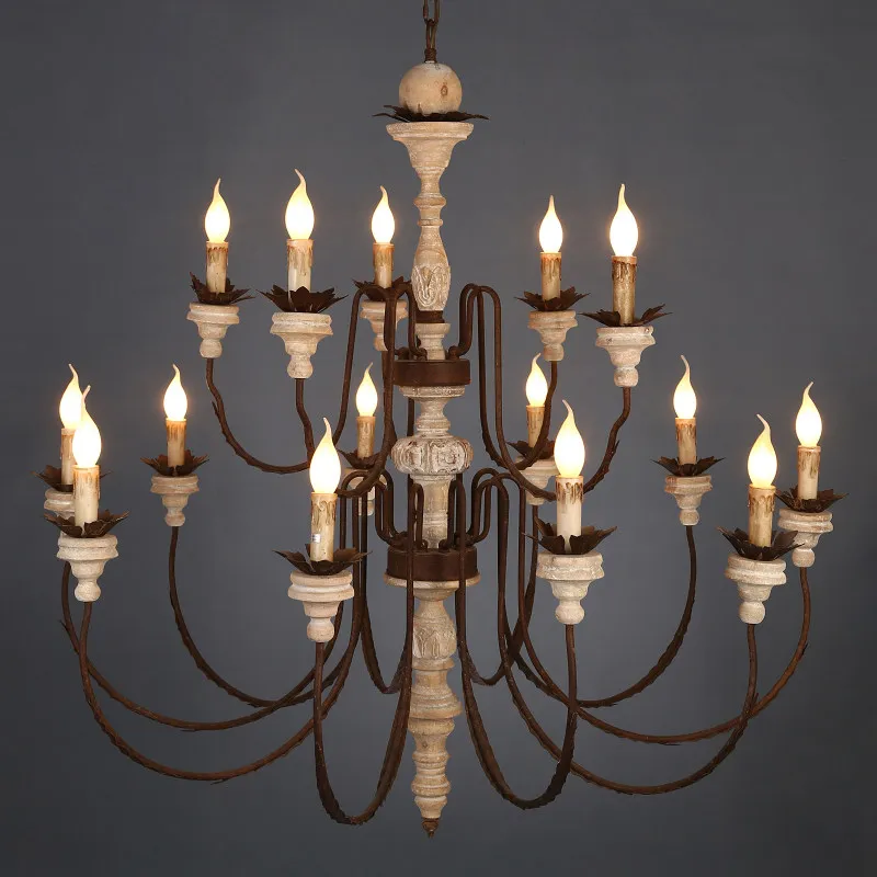 Vintage Wooden Chandelier 6/8/15 Lights Rustic Metal Hanging Lights For Bedroom  Living Room French Farmhouse Dining Room Lamp