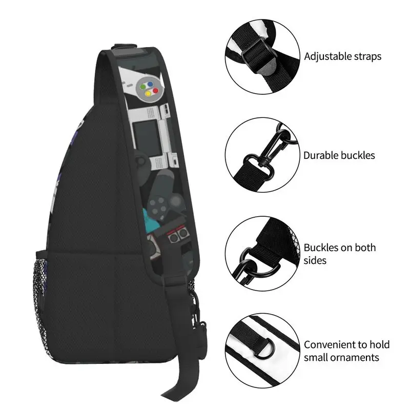 Gamer controlador sling saco para ciclismo acampamento homem nostalgia jogo de vídeo vintage gaming peito crossbody mochila ombro daypack