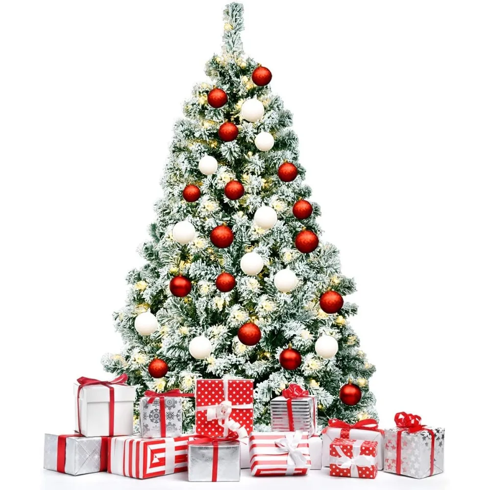 

4.5FT Christmas Pine Tree Snow Flocked Christmas Tree with Solid Metal Stand Flexible Branches Festival Decoration Tree