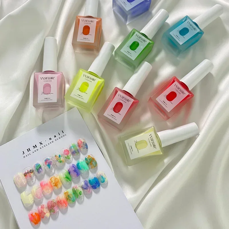 9pcs/set Multi Color Bright Cute Dyeing Nail Gels Painting Drawing Summer Transparent Nail Gel Polish Fashion Manicure Tip Decor