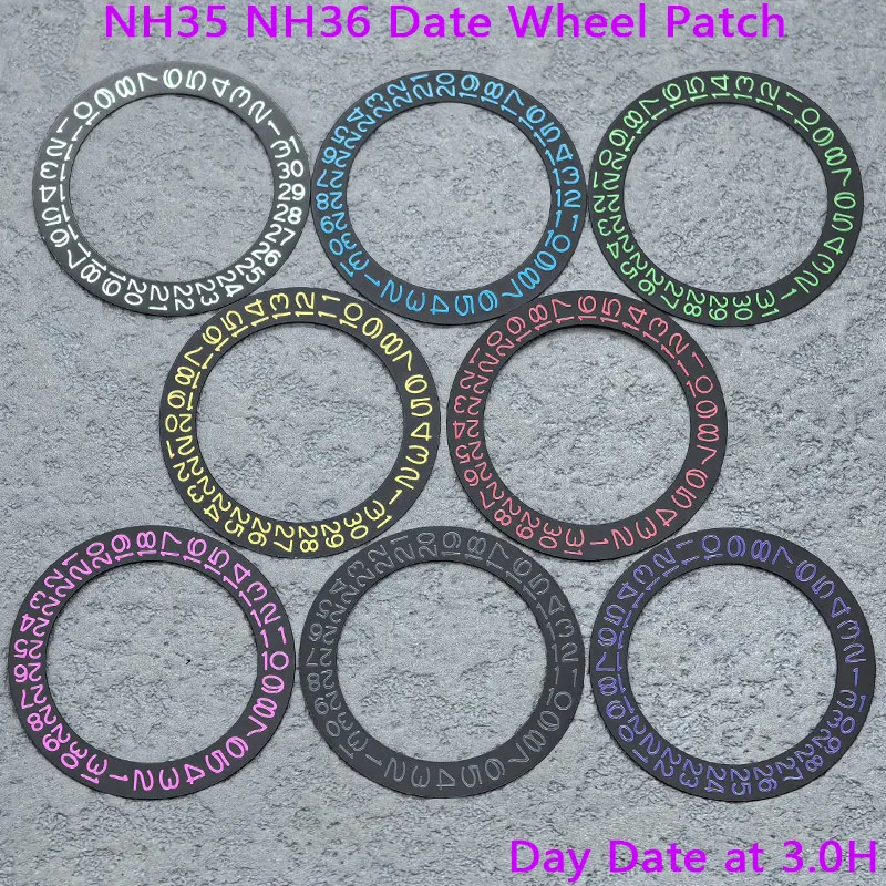 Patch de cadran de mouvement NH35 personnalisé, Date du jour à 3.0H, adapté pour NH35 NH36 4R35 4R36, réparation de mouvement NH35 NH36, Patch de roue de cadran de Date