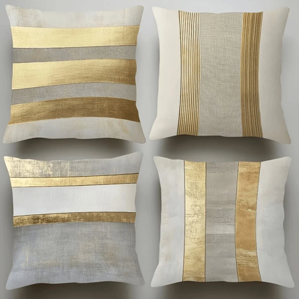 Glamorous Gold and Neutral Striped Pillowcases for Luxurious Decor Sofa cushion cover home room decoration 2D flat printing