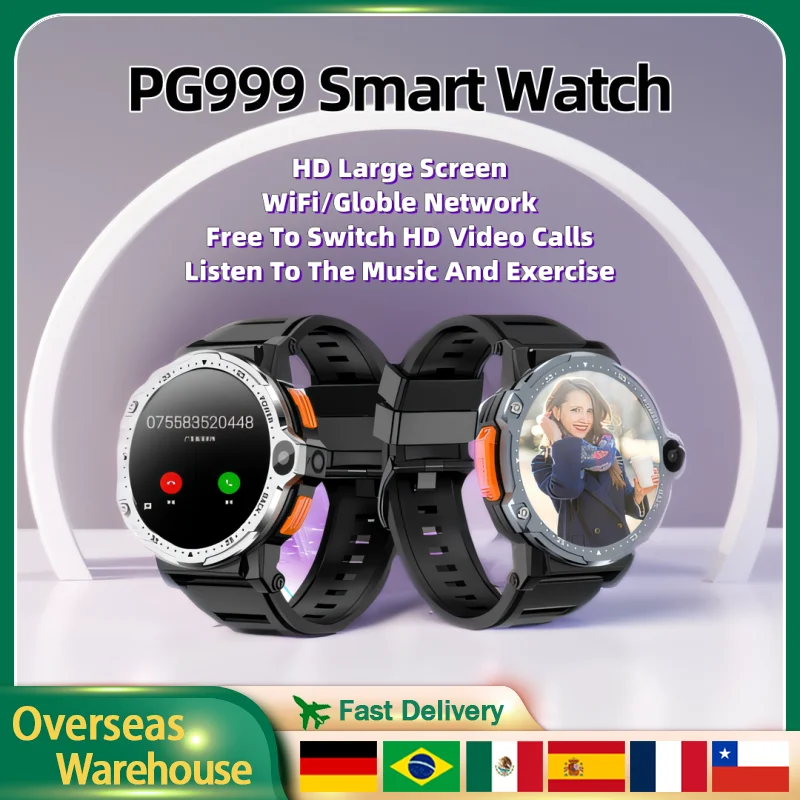 

PG999 Smartwatch 4G Android 1.54'' HD Screen Dual Camera WiFi GPS 64GB 4G LTE SIM Card Android Bluetooth Men Smart Watch Gift