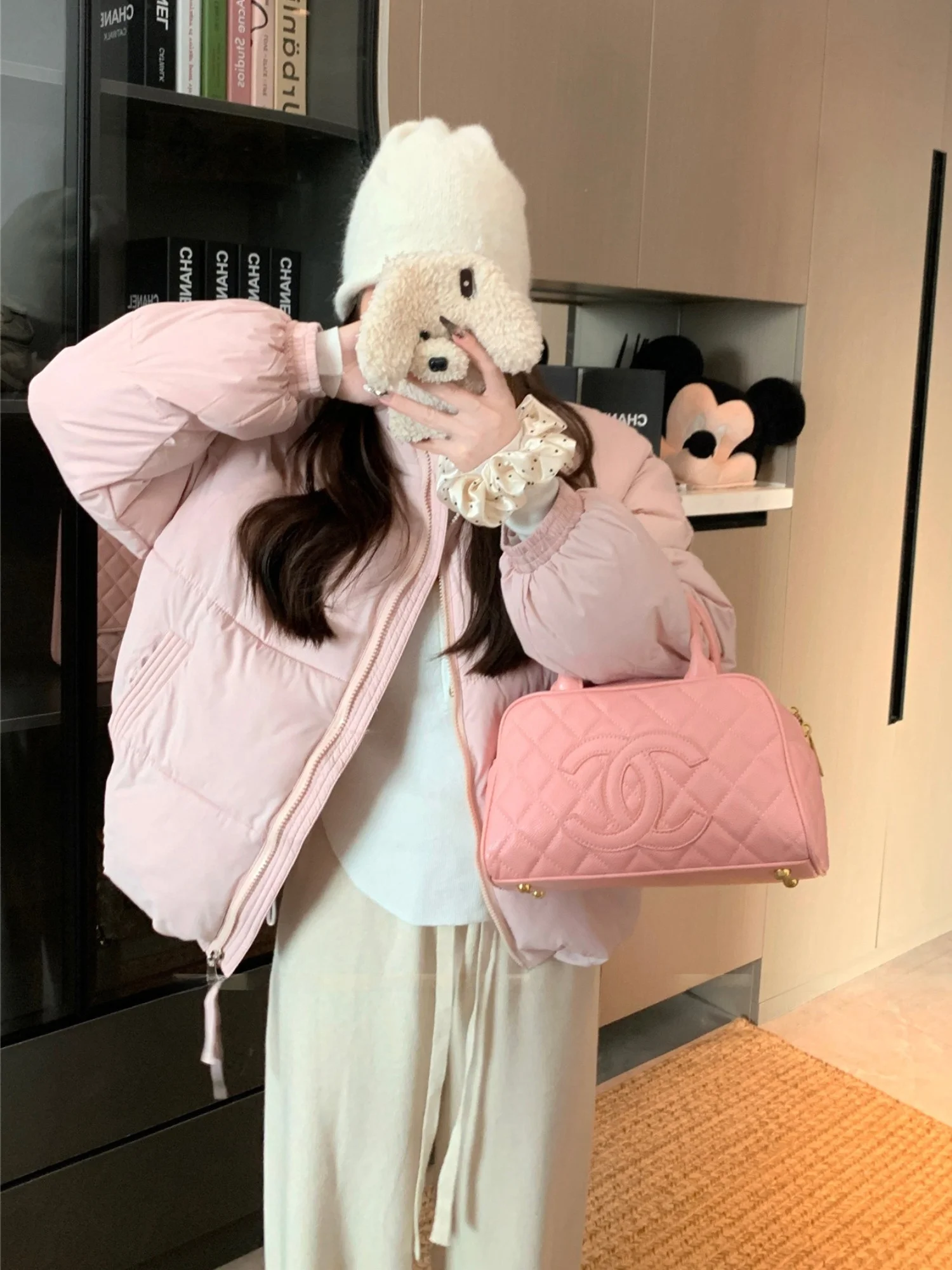 

Розовая пуховая куртка женская зимняя теплая, утепленная, в корейском стиле, на молнии, цветная